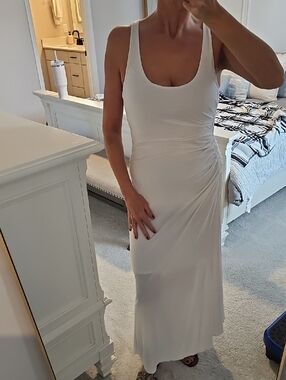 A.L.C. White Scoop-Neck Maxi Dress with Side Ruching